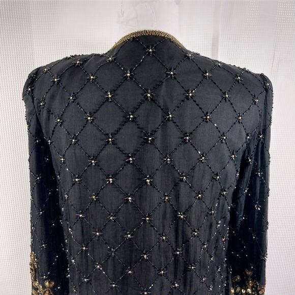 MARK & JOHN! 100% SILK! LUXE BLACK & GOLD ORNATELY BEADED/SEQUINNED JACKET! SZ S - Picture 9 of 13